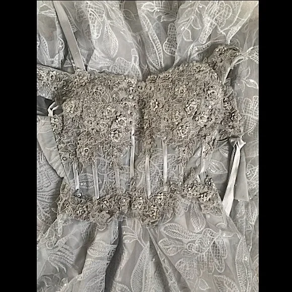 Grey sequin lace flower A-line Bridal dress